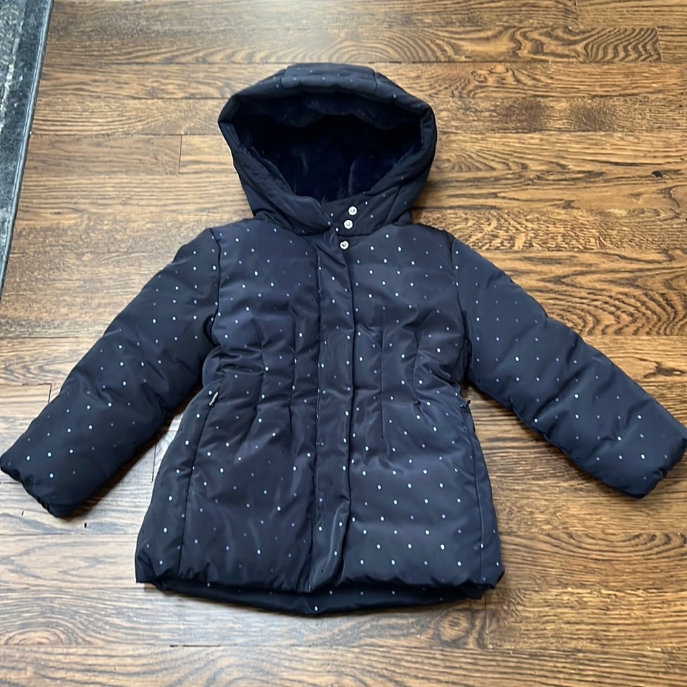 Jacadi Navy Metallic Polka Print Coat